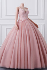 Sleeveless Dusty Pink Luxury Beaded Ball Gown Quince Dresses