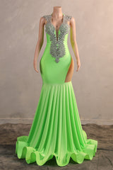 Sage Green Silver Beaded Luxury Mermaid Floor Length Prom Dresses