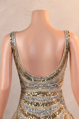 Silver Gold High Split V-neck Sleeveless Mermaid Prom Dresses