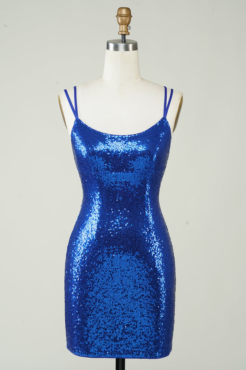 Royal Blue Sequined Backless Tight Homecoming Dress