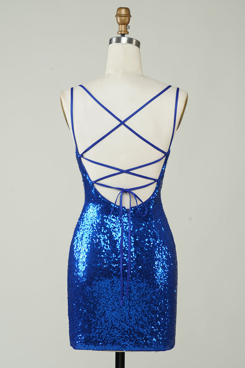 Royal Blue Sequined Backless Tight Homecoming Dress