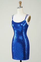 Royal Blue Sequined Backless Tight Homecoming Dress