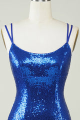 Royal Blue Sequined Backless Tight Homecoming Dress