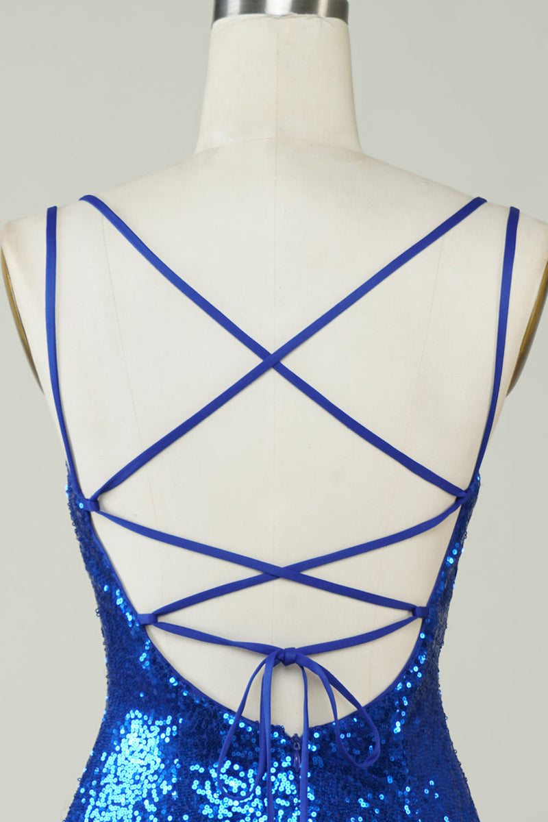 Royal Blue Sequined Backless Tight Homecoming Dress