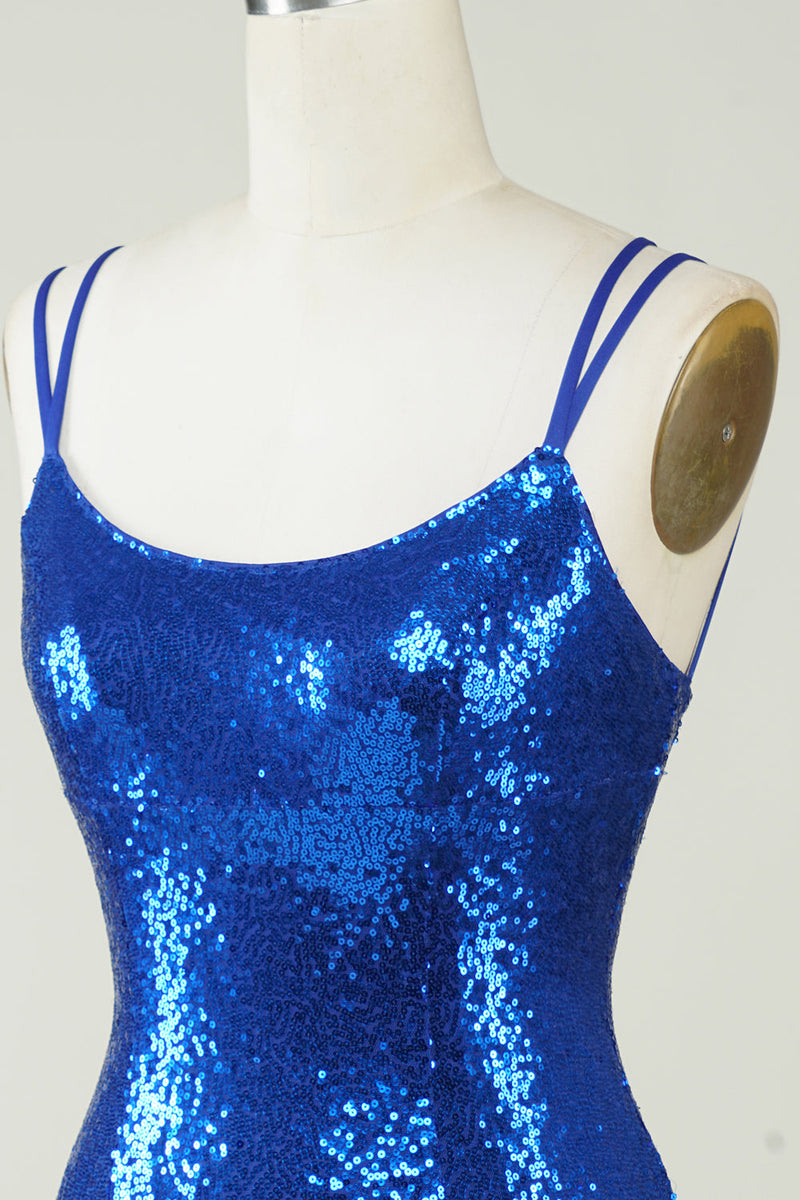 Royal Blue Sequined Backless Tight Homecoming Dress