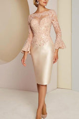 Elegant Wide sleeves Lace Sweetheart Satin Knee Length Mother of the bride Dresses