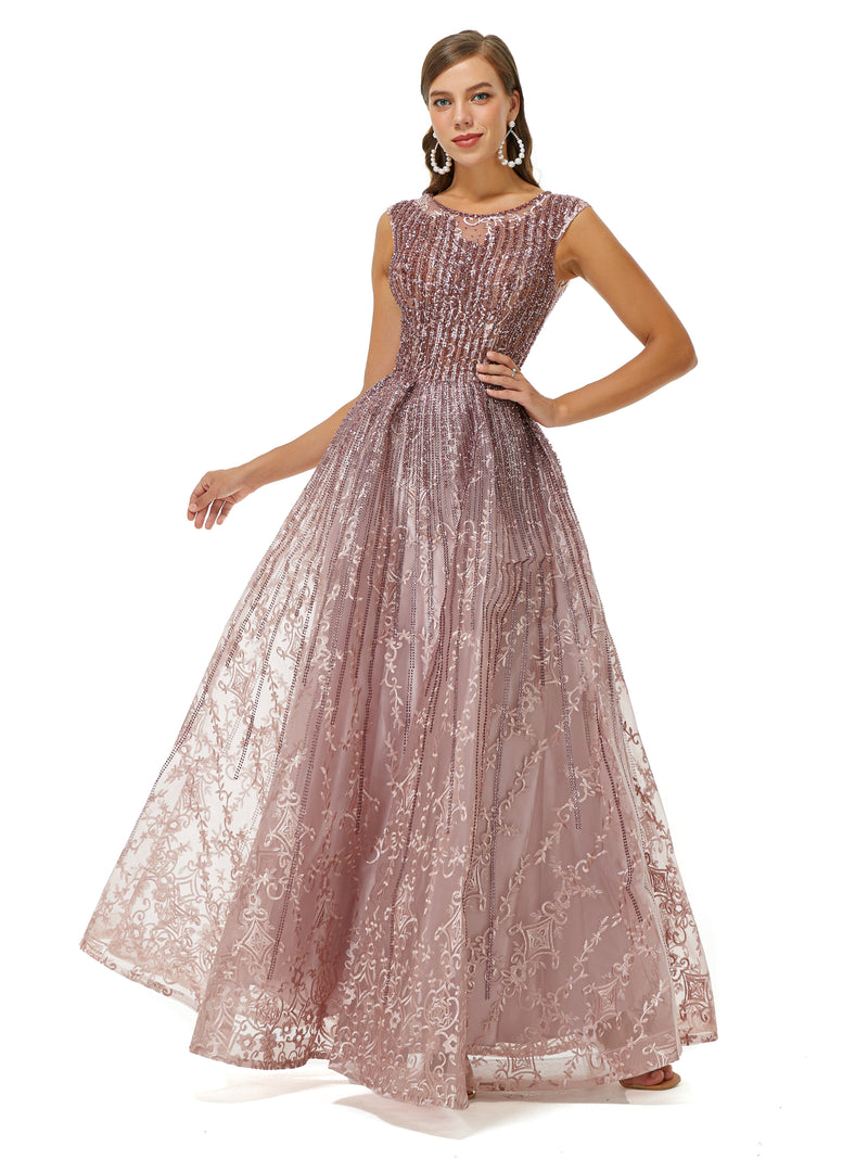 A-line Beaded Jewel Appliques Lace Floor-length cap sleeve Prom Dress-stylesnuggle