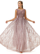 A-line Beaded Jewel Appliques Lace Floor-length cap sleeve Prom Dress-stylesnuggle