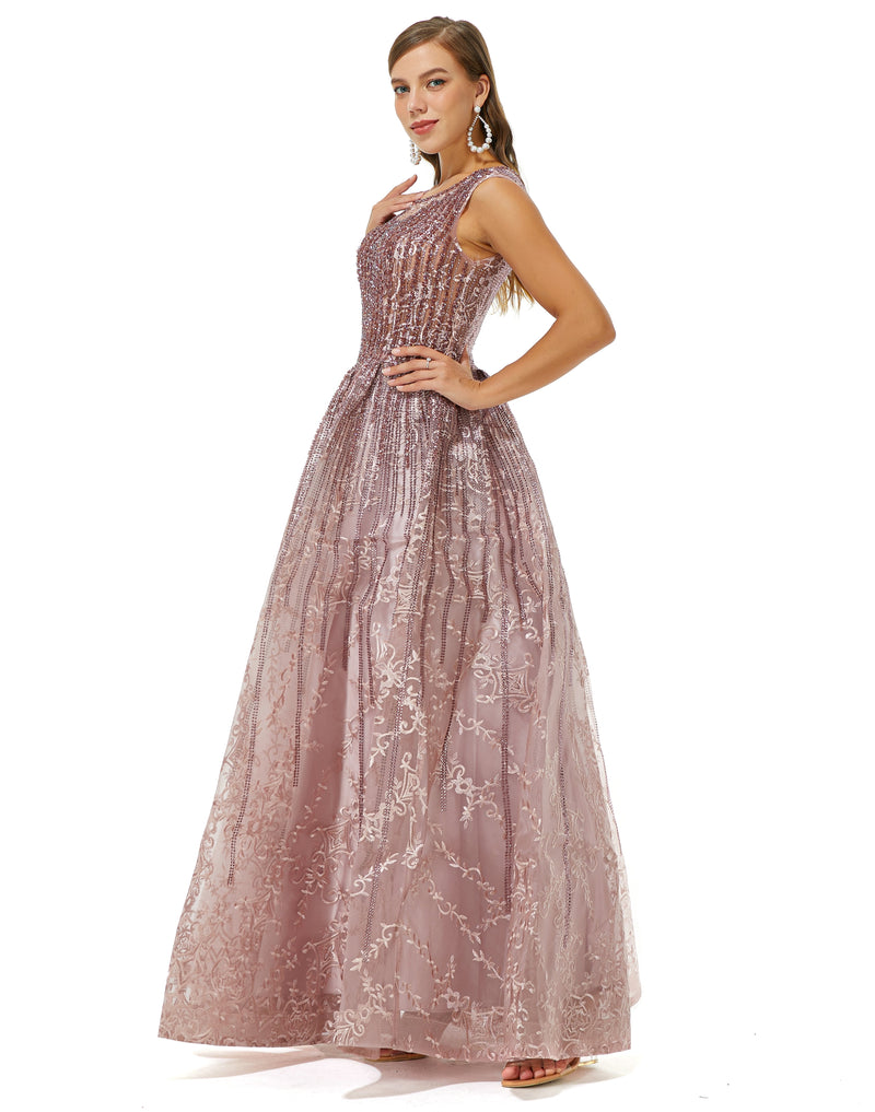 A-line Beaded Jewel Appliques Lace Floor-length cap sleeve Prom Dress-stylesnuggle