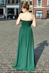 A-line Deep V-neck Floor Length Chiffon Backless Prom Dress-stylesnuggle