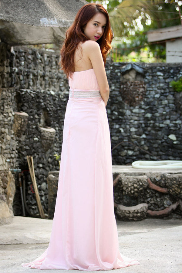 A-line Halter Floor Length Chiffon Beading Backless Prom Dress-stylesnuggle