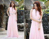 A-line Halter Floor Length Chiffon Beading Backless Prom Dress-stylesnuggle