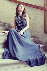 A-line Halter Floor Length Sleeveless Chiffon Rhinestone Evening Dress-stylesnuggle