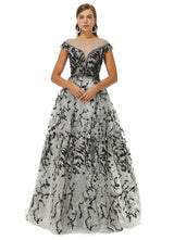 A-line Jewel Beaded Floor-length cap sleeve Sequined Prom Dress-stylesnuggle