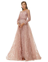 A-line Jewel Floor-length Long Sleeve Appliques Lace Sequined Prom Dress-stylesnuggle