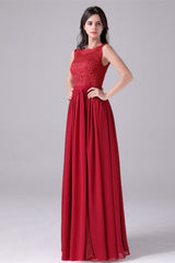 A-Line Jewel Lace Floor Length Sleeveless Backless High slit mother's dress-stylesnuggle