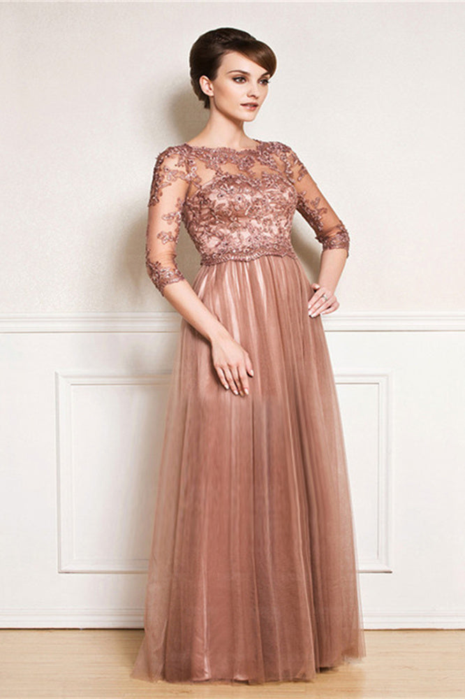 A-line lace floor length jewel applique mother's dress-stylesnuggle