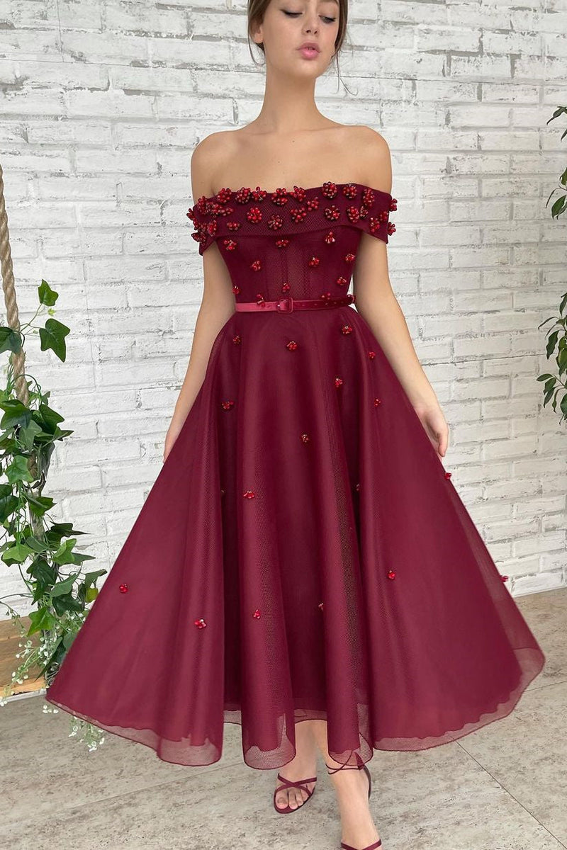 A-line Off-the-shoulder Ankle Length Sleeveless Open Back Beading Homecoming Dress-stylesnuggle