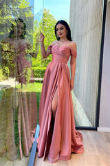 A-line Off-the-shoulder Sweetheart High Split Floor-length Open Back Prom Dress-stylesnuggle