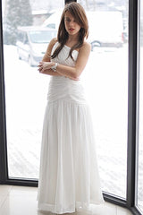 A-line One-shoulder Floor Length Chiffon Backless Wedding Dress-stylesnuggle