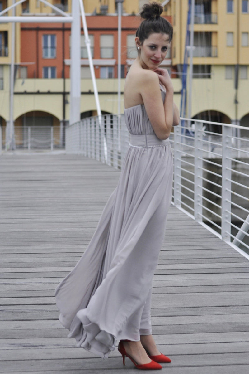 A-line One-shoulder Floor Length Chiffon Evening Dress-stylesnuggle