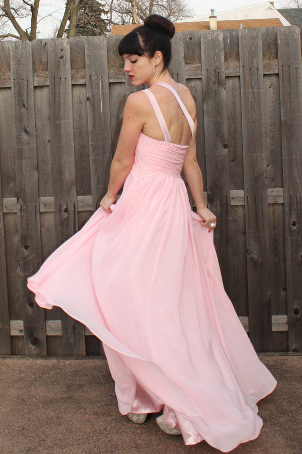 A-line One-shoulder Floor Length Chiffon Paillette Backless Prom Dress-stylesnuggle