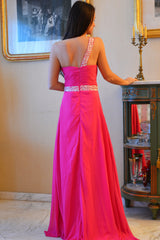 A-line One-shoulder Floor Length Chiffon Rhinestone Prom Dress-stylesnuggle