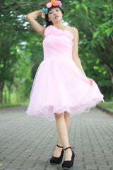 A-line One-shoulder Knee Length Tulle Handmade Flower Homecoming Dress-stylesnuggle