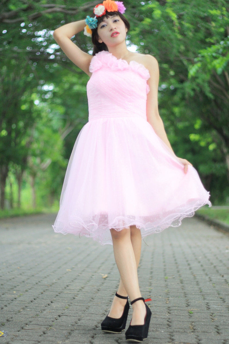 A-line One-shoulder Knee Length Tulle Handmade Flower Homecoming Dress-stylesnuggle