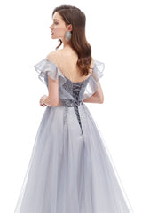 A-line Round Sequined Floor-length Cap Sleeve Open Back Appliques Lace Prom Dress-stylesnuggle