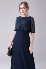 A-Line Short sleeves Jewel Lace Floor Length Casual mother's dress-stylesnuggle