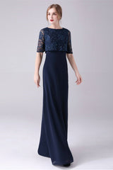 A-Line Short sleeves Jewel Lace Floor Length Casual mother's dress-stylesnuggle