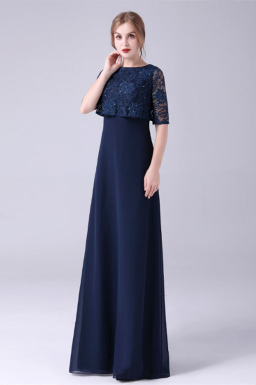 A-Line Short sleeves Jewel Lace Floor Length Casual mother's dress-stylesnuggle