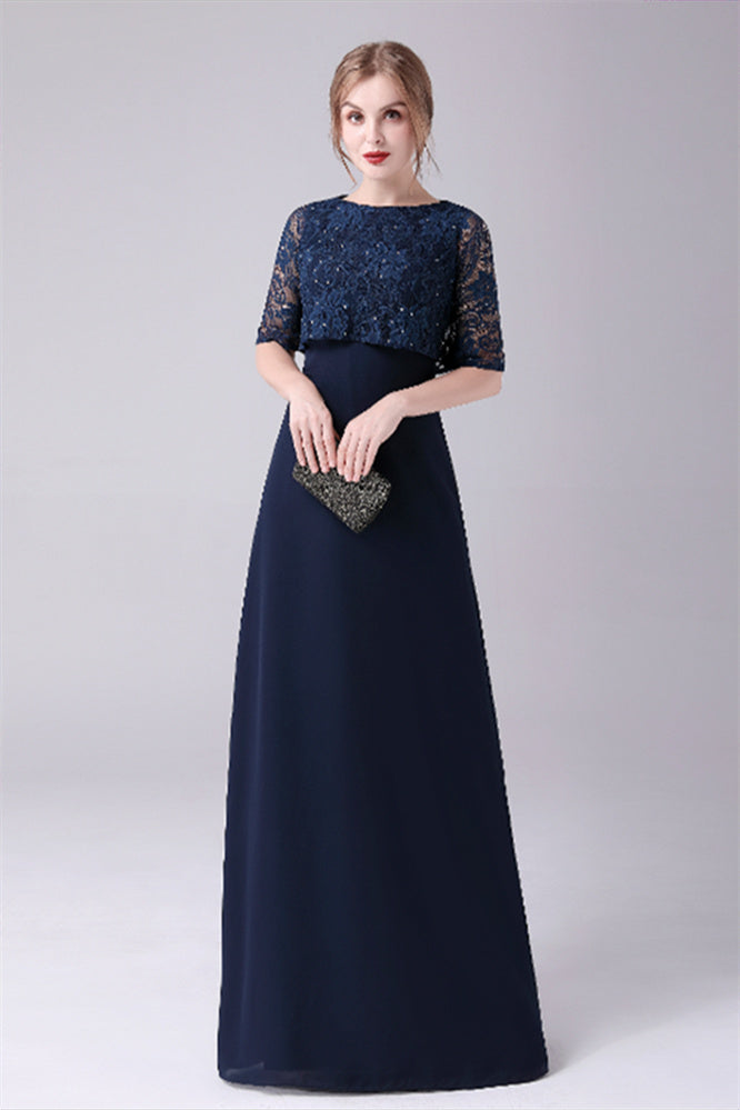 A-Line Short sleeves Jewel Lace Floor Length Casual mother's dress-stylesnuggle