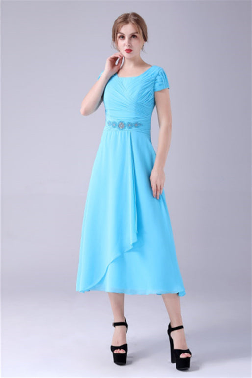 A-Line Short sleeves Square Sequined Knee-length Applique mother's dress-stylesnuggle