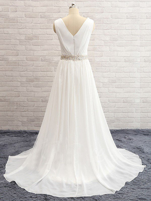 This V-neck Sweep Train Chiffon Beading Wedding Dresses at stylesnuggle.com will make your guests say wow. You will never wanna miss it, fast delivery worldwide.