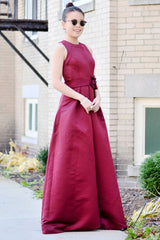 A-line Small Round Collar Floor Length Charmuse Bridesmaid Dress-stylesnuggle