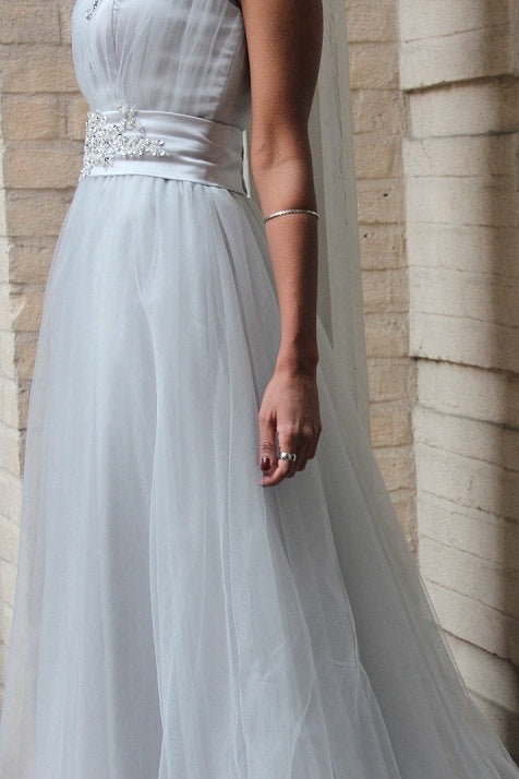 A-line Small Round Collar Floor Length Tulle Beaded Evening Dress-stylesnuggle