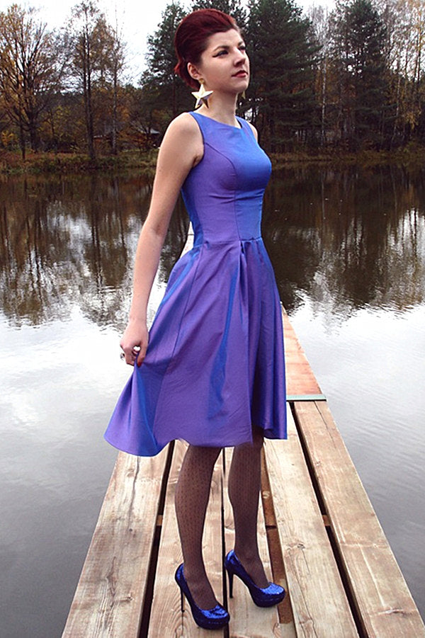 A-line Small Round Collar Knee Length Charmuse Bridesmaid Dress-stylesnuggle