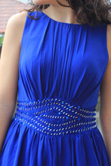 A-line Small Round Collar Knee Length Chiffon Beaded Prom Dress-stylesnuggle