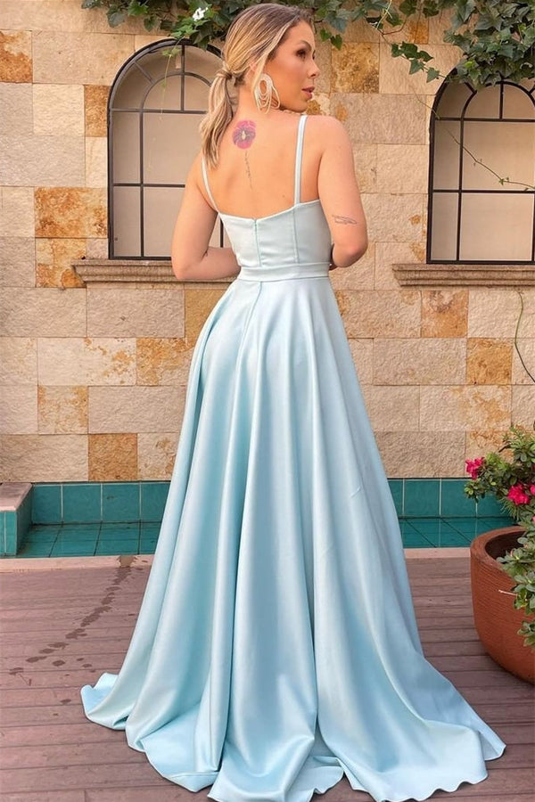 A-line Spaghetti strap Floor Length Sleeveless Backless Prom Dress-stylesnuggle