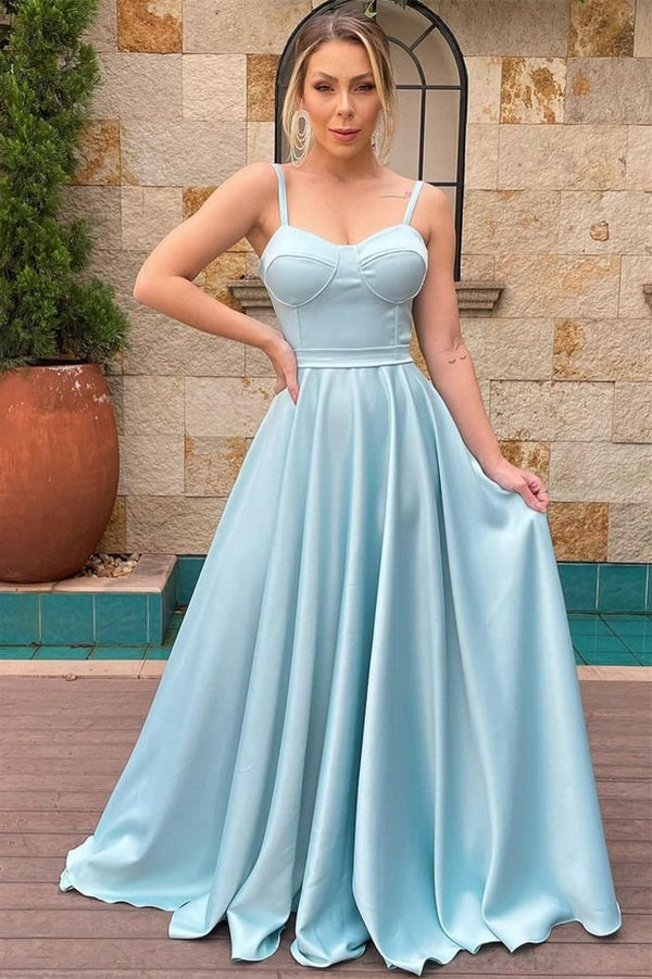 A-line Spaghetti strap Floor Length Sleeveless Backless Prom Dress-stylesnuggle