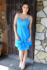 A-line Spaghetti Strap Knee Length Chiffon Rhinestone Prom Dress-stylesnuggle