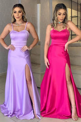 A-line Spaghetti strap Sleeveless Sweetheart High Split Floor-length Prom Dress-stylesnuggle