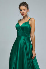 A-line Spaghetti strap Sweetheart Satin Floor-length Sleeveless Backless High Split Prom Dress-stylesnuggle