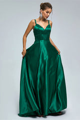 A-line Spaghetti strap Sweetheart Satin Floor-length Sleeveless Backless High Split Prom Dress-stylesnuggle