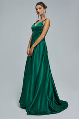 A-line Spaghetti strap Sweetheart Satin Floor-length Sleeveless Backless High Split Prom Dress-stylesnuggle