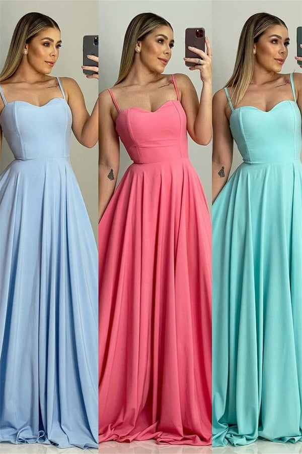 A-line Spaghetti Strap Sweetheart Sleeveless Floor-length Prom Dress-stylesnuggle