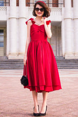 A-line Spaghetti Strap Tea Length Charmuse Homecoming Dress-stylesnuggle