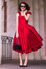 A-line Spaghetti Strap Tea Length Charmuse Homecoming Dress-stylesnuggle